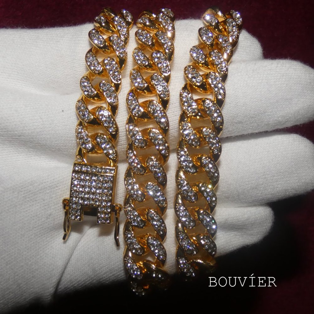 15mm 18K Solid Gold Diamond Miami Cuban Link Chain - Picture 3 of 3